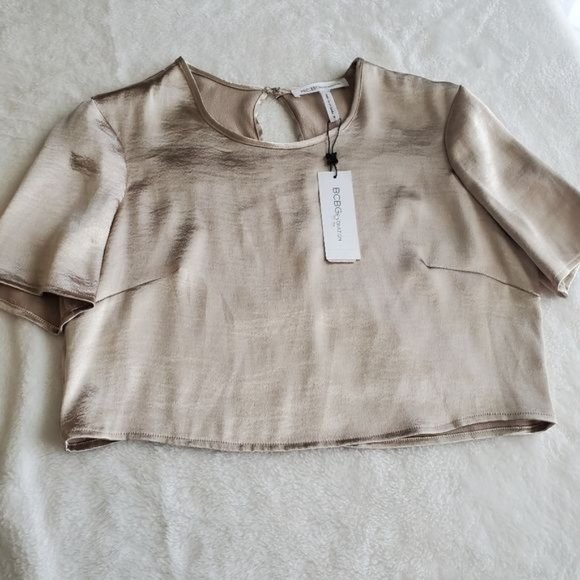 BCBGeneration Metallic Crop Top Sz Small roundneck short sleeve new with defects - Picture 11 of 14